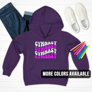 Retro Gymnastics Kids Hooded Sweatshirt | Custom Color Girls Sweater | Gymnast Practice Wear | Groovy Gymnastics Sweater | Gift for Gymnast