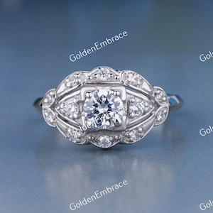 Vintage Circa 1930s Diamond Antique Art Deco Engagement Ring In 935 Argentium Silver, 2.00 Cts Round Cut Diamond Estate Engagement Ring Gift