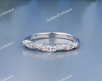 Circa 1930er Jahre Vintage Art Deco Diamant Ehering, Stapelring, antikes Band, alte Mine Diamantring Eternity Band Drahtschaft Art Deco Band