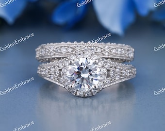 Art Deco 2 Ct Diamond Bridal Set: 935 Argentium Silver Engagement Ring