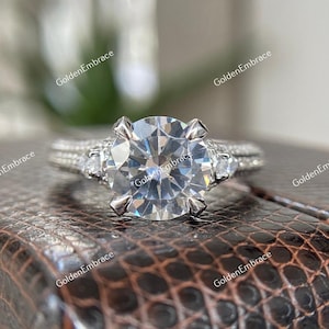 Bague de fiançailles Art déco avec diamants ronds 2,5 carats : argent argentium 935