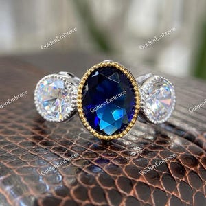 1930s Art Deco Sapphire Engagement Ring: Argentium Silver, Diamond Accents