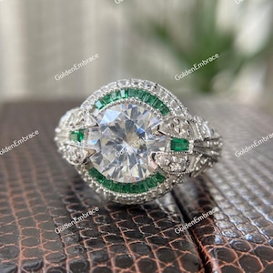 Bague en diamant de style Art déco de 2,00 ct : argentium 935 filigrane