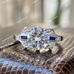 Retro Circa 1930's Art Deco 2.00 Cts Diamond Antique Engagement Ring In 935 Argentium Silver, Vintage Engagement Ring, Mid Century Ring