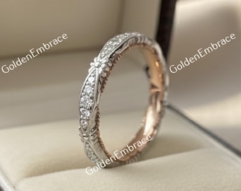 1930s Antique Flower Art Deco Diamond Wedding Band Ring Two Tone Band Stacking Band Vintage Band Eternity Band Antique Band Anniversary Ring