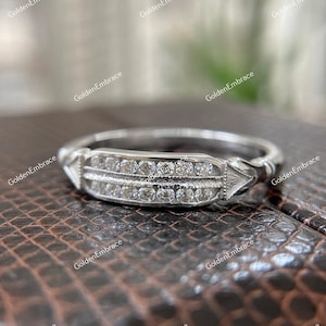 Art Deco Lab Diamond Wedding Band - 935 Argentium Silver
