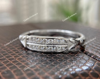 Alianza de bodas de diamantes Art Déco - Plata Argentium 935
