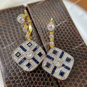 Art Deco Sapphire Earrings: 1920s Argentium Silver, Diamond