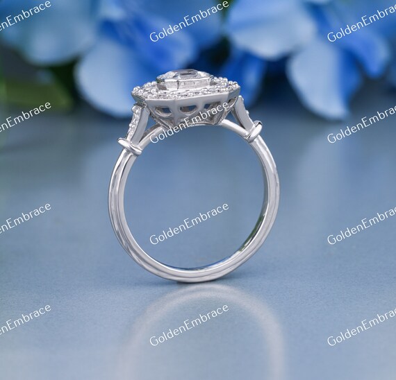 Bague De Fiançailles Or Blanc 14k Avec Diamant Simulé Taille Asscher 2,70 Ct - Taille Personnalisable