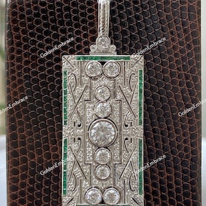 Circa 1920s Art Deco Pendant, Diamond Edwardian Pendant Necklace, Cocktail Vintage Pendant In 935 Argentium Silver, Antique Pendant Necklace