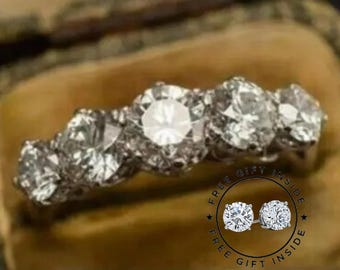 Antique Art Deco Wedding Band, Old Mine Stacking Band, Five Stone Diamond Band, Engagement Ring, Edwardian Band, Vintage Fine Band For Her