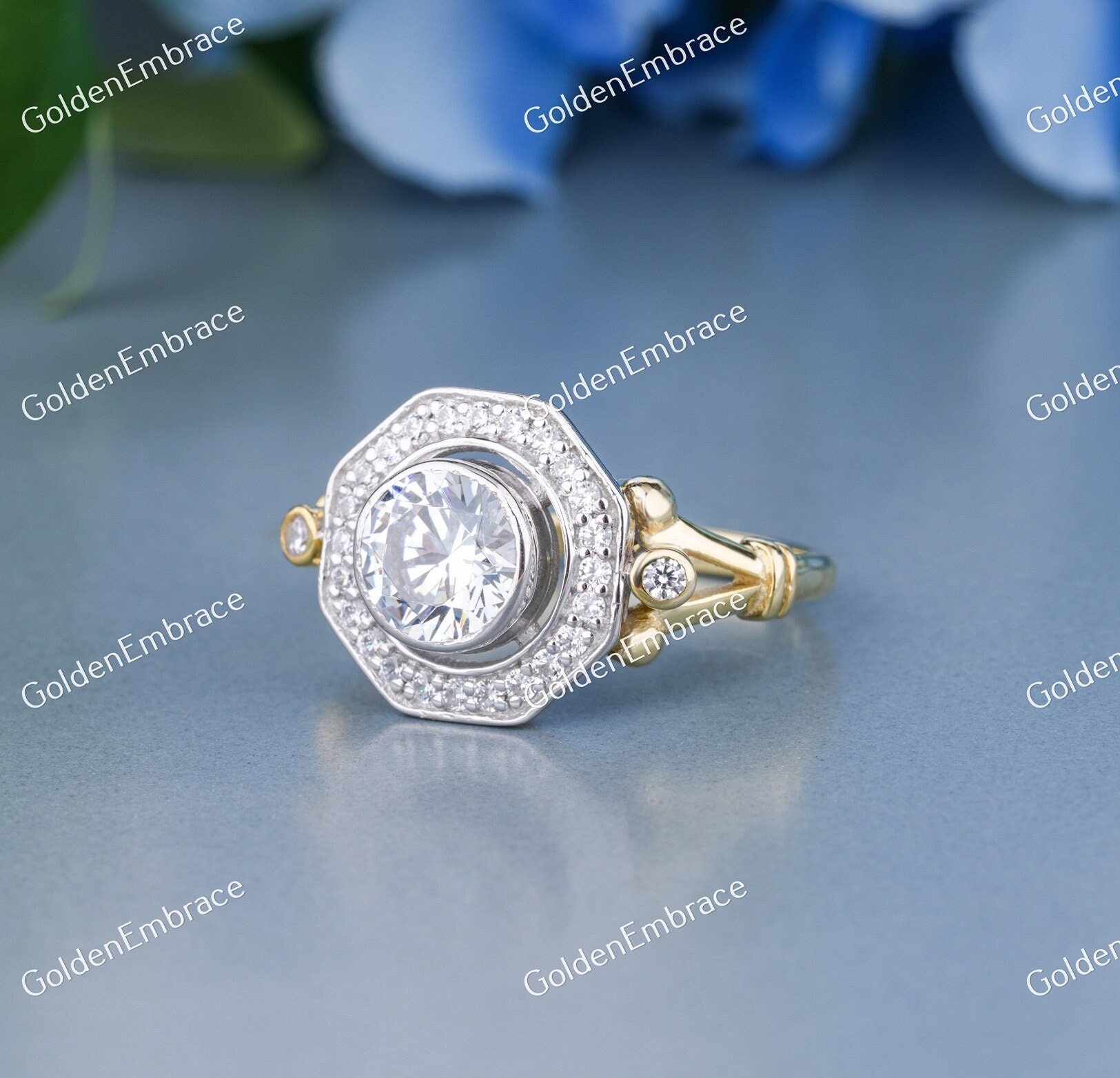 1930s Art Deco Ring: 2 Ct Lab Diamond, Argentium Silver Halo Engagement Ring