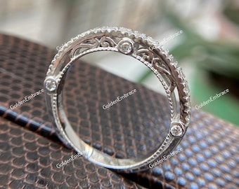 Alianza de boda vintage Art Déco de plata 935 Argentium con diamantes