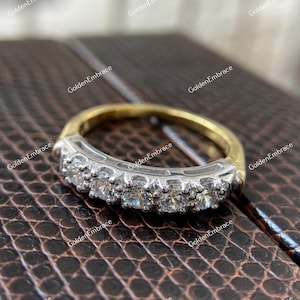 1930s Vintage Art Deco Band, Five Stone Stackable Band, Two Tone Band Antique Ring Round Diamond Wedding Band, Antique Band, Minimalist Band