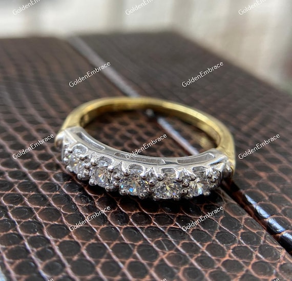 1930s Vintage Art Deco Band, Five Stone Stackable Band, Two Tone Band Antique Ring Round Diamond Wedding Band, Antique Band, Minimalist Band