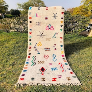 Moroccan Rug Beni Ourain Style - handwoven rug, bathroom rug, kitchen rug, bedroom rug, nursery rug, rag rug portuguese, boho rug 10x3ft