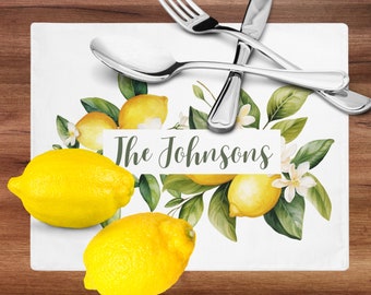 4pc set Personalized placemat Custom tablecloth Grandma Mom Gift Name placemat Kitchen decor with family name Mother's day gift Lemon print