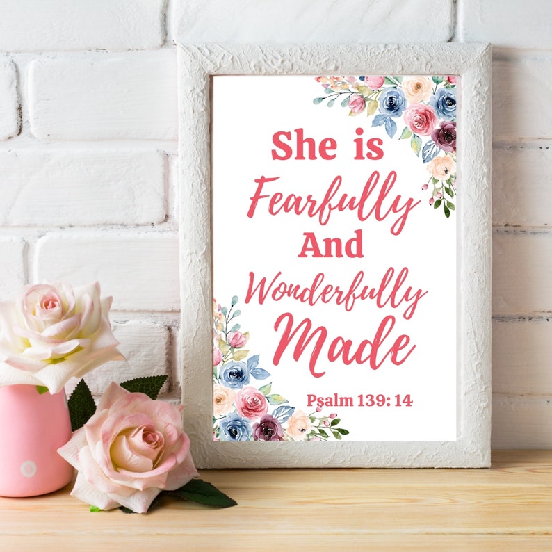 Set of 3 Bible Verse Nursery Wall Art Decor Floral Girl Etsy