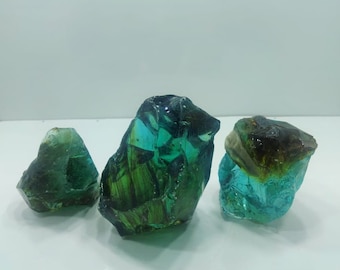 3 pcs andara crystal green turquoise motif 1645 gram rough
