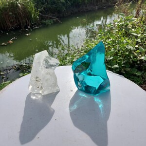 2 Stück 1467 gr Schöne polierte Andara Crystal Aqua Blue mit klarem Eis