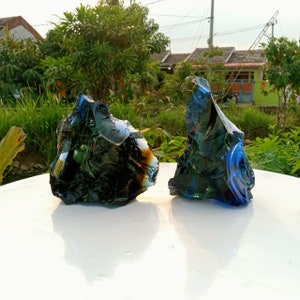 2 pcs 1181 gr of rough Andara Crystal Blue Sea with Hair Fiber Inside Monatomic for Meditation