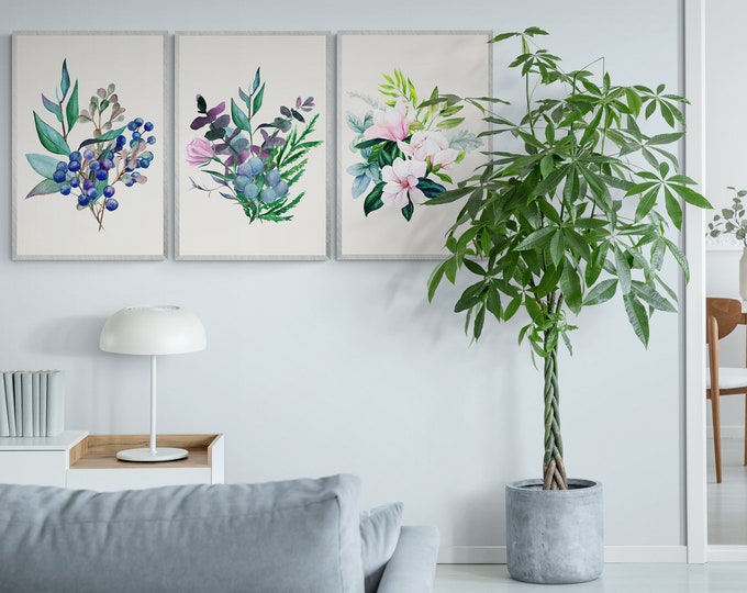 Watercolor Florals Wall Art Set With 3 Printables