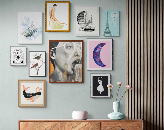 Eclectic Wall Art, Gallery Wall Set, Printable Bundle, For Mismatched Frames, Modern Art Prints, Colorful Living Room Decor, Set Of 10