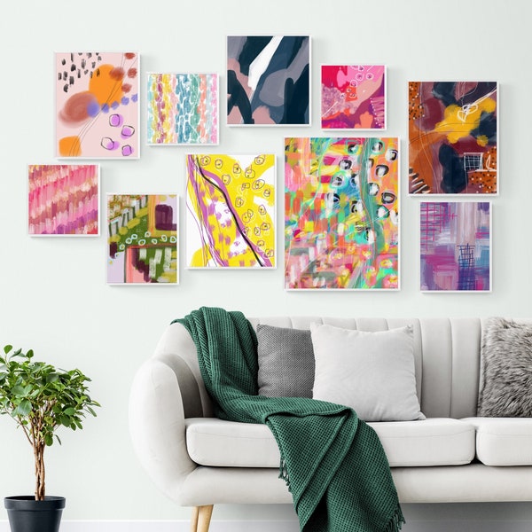 Colorful Gallery Wall Set, Colorful Abstract Art, Intuitive Painting, Printable Wall Art, Instant Download Art, Expressive Artwork