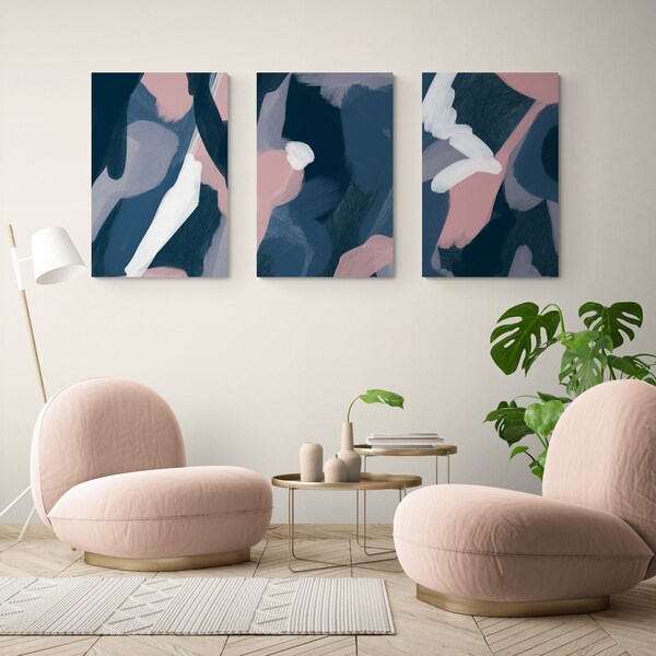 Navy and Blush Wall Art Etsy