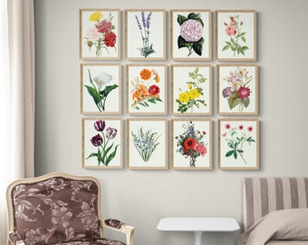 Vintage Botanisches Druck set, Botanisches Galerie Wandset, Florale Kunst Drucke, Wildblumen Drucke, Blumen Wand dekor, Blumen Galerie Wand
