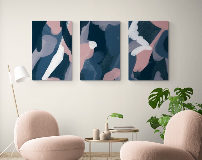 Navy And Blush Abstract Wall Art