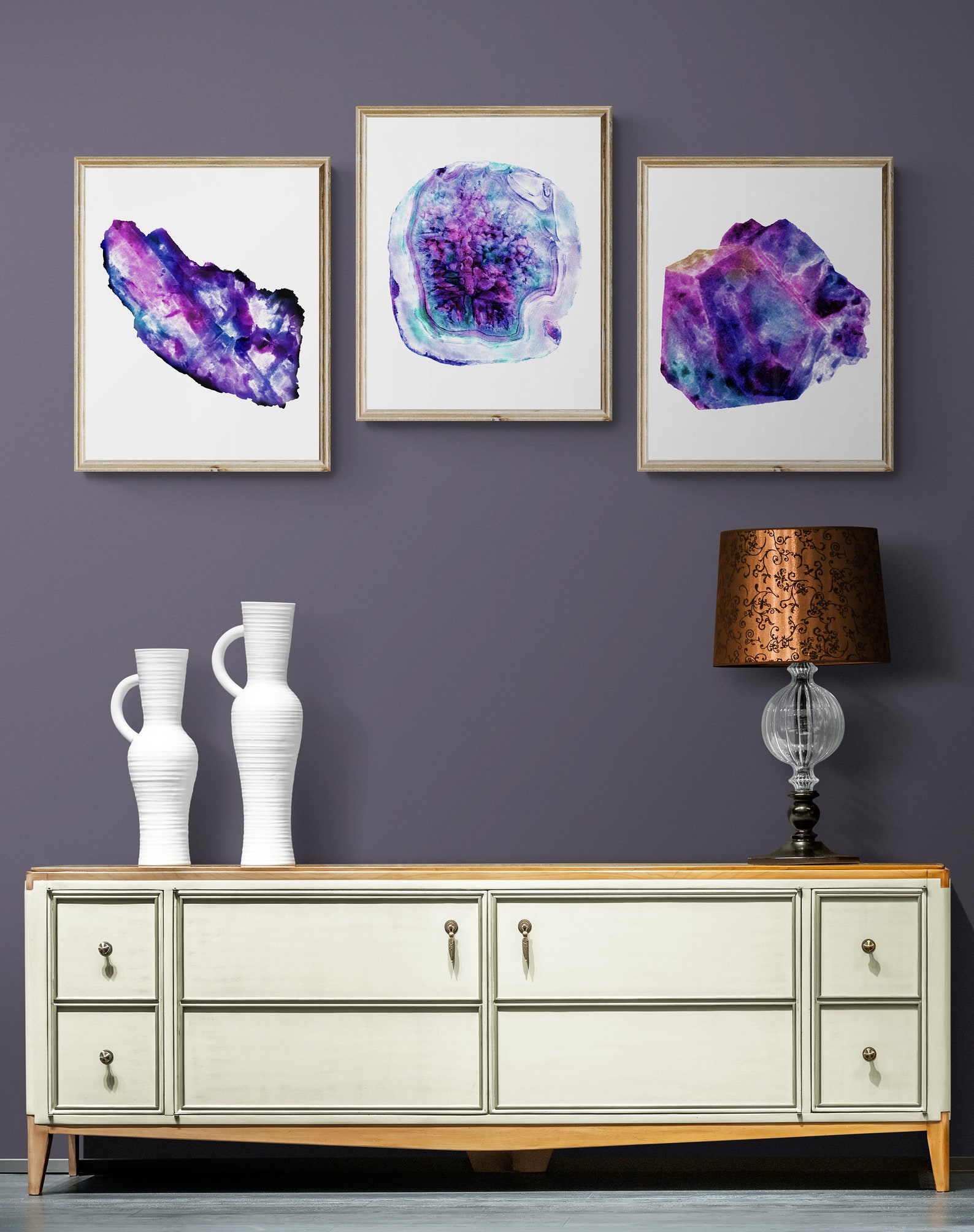 Amethyst Wall Decor, Amethyst Crystal Art, Gemstone Wall Decor, Purple