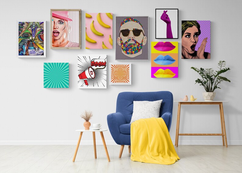 Pop Art Gallery Wall Set Colorful Wall Art Set Contemporary Etsy