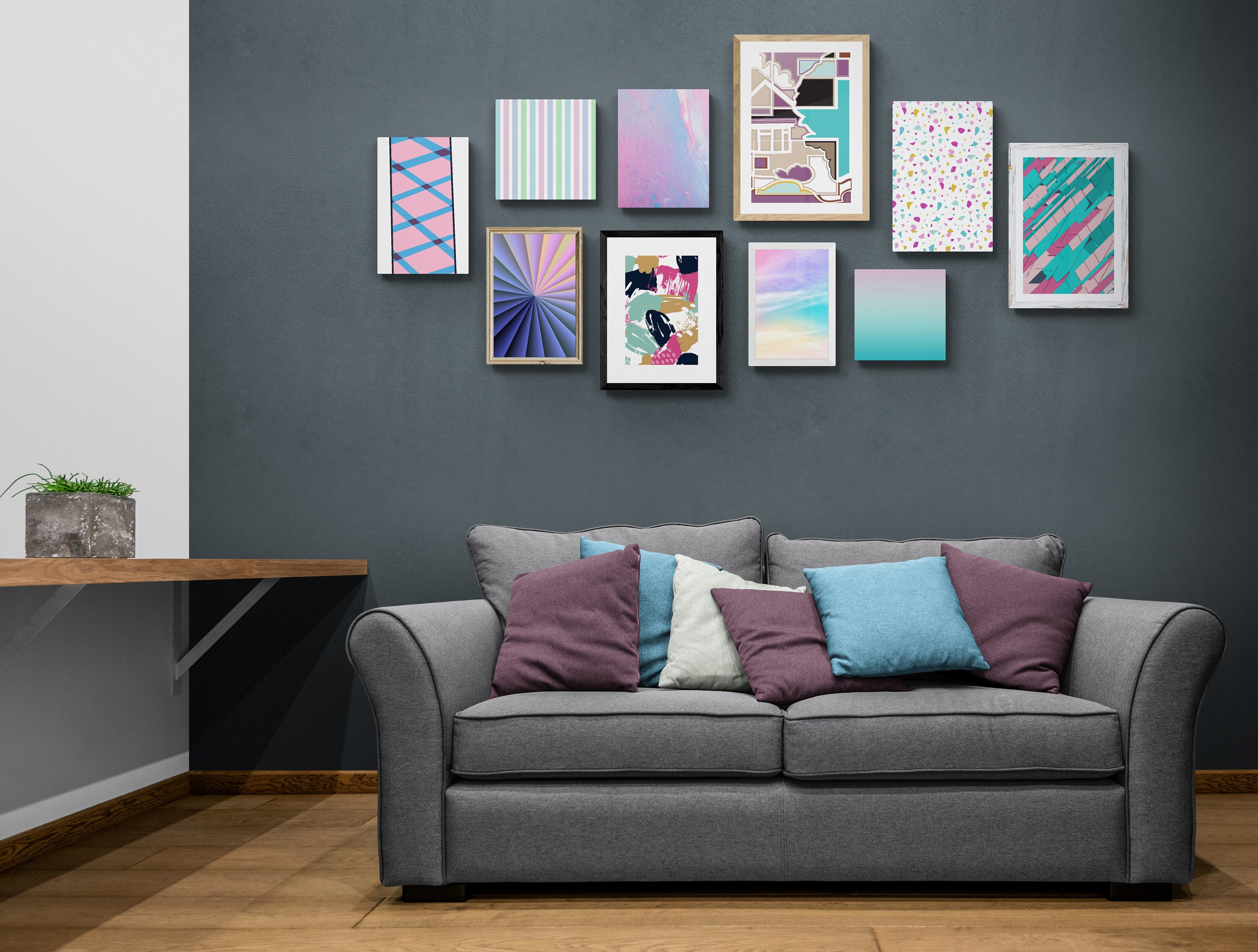 Pink and Blue Wall Art, Pastel Gallery Wall Set, Feminine Office