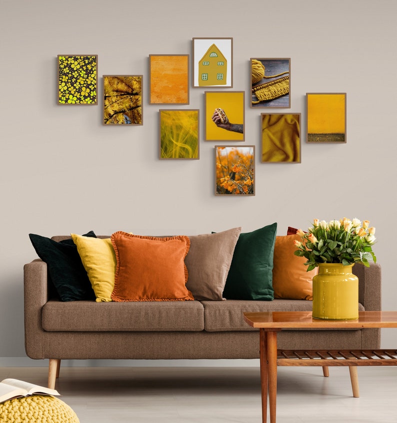 Mustard Wall Art, Mustard Yellow Gallery Wall Set, Boho Home Decor