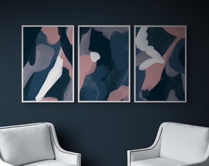 Navy And Blush Abstract Wall Art