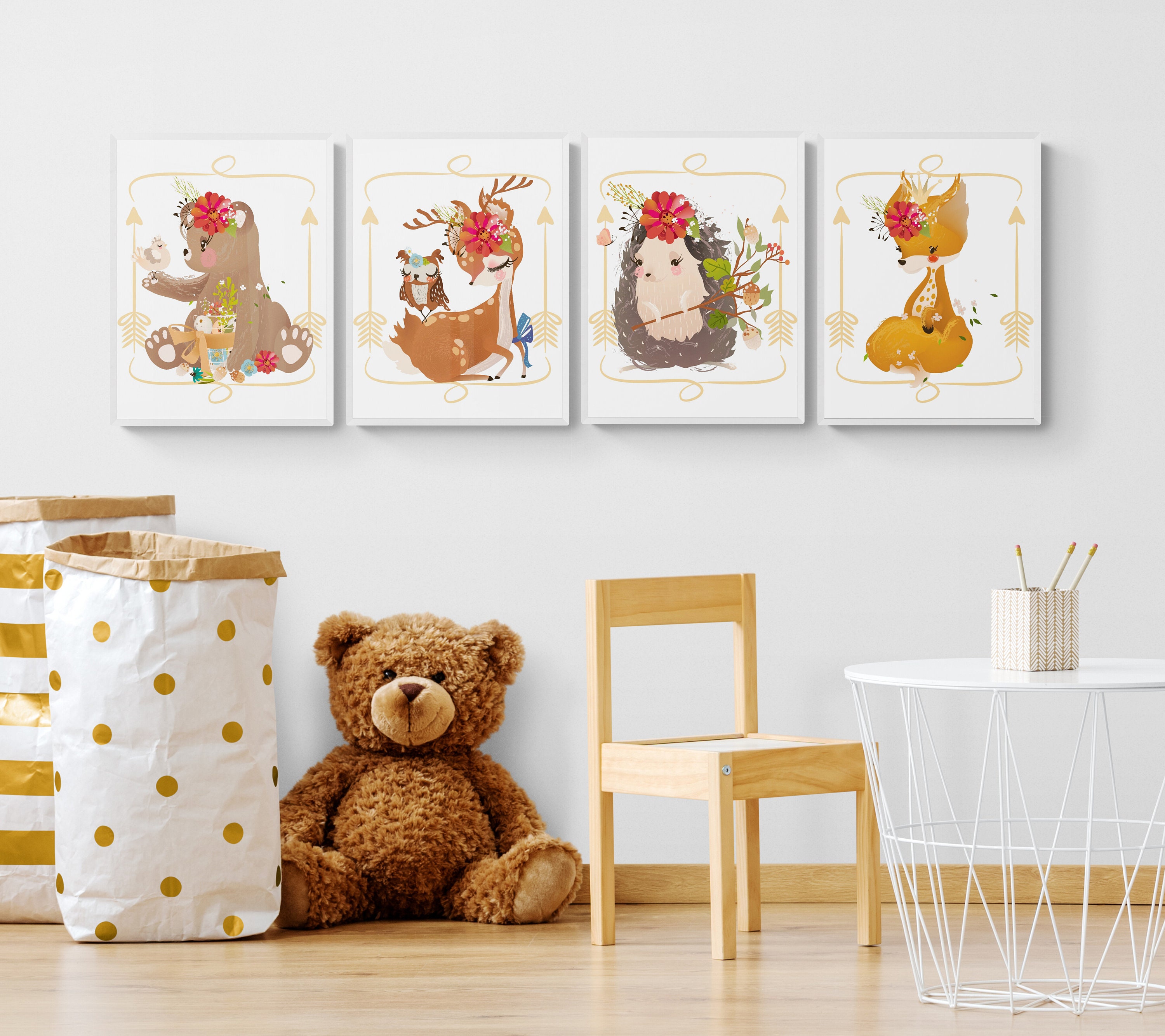Boho Woodland Animals, Woodland Nursery Art, Boho Nursery Prints