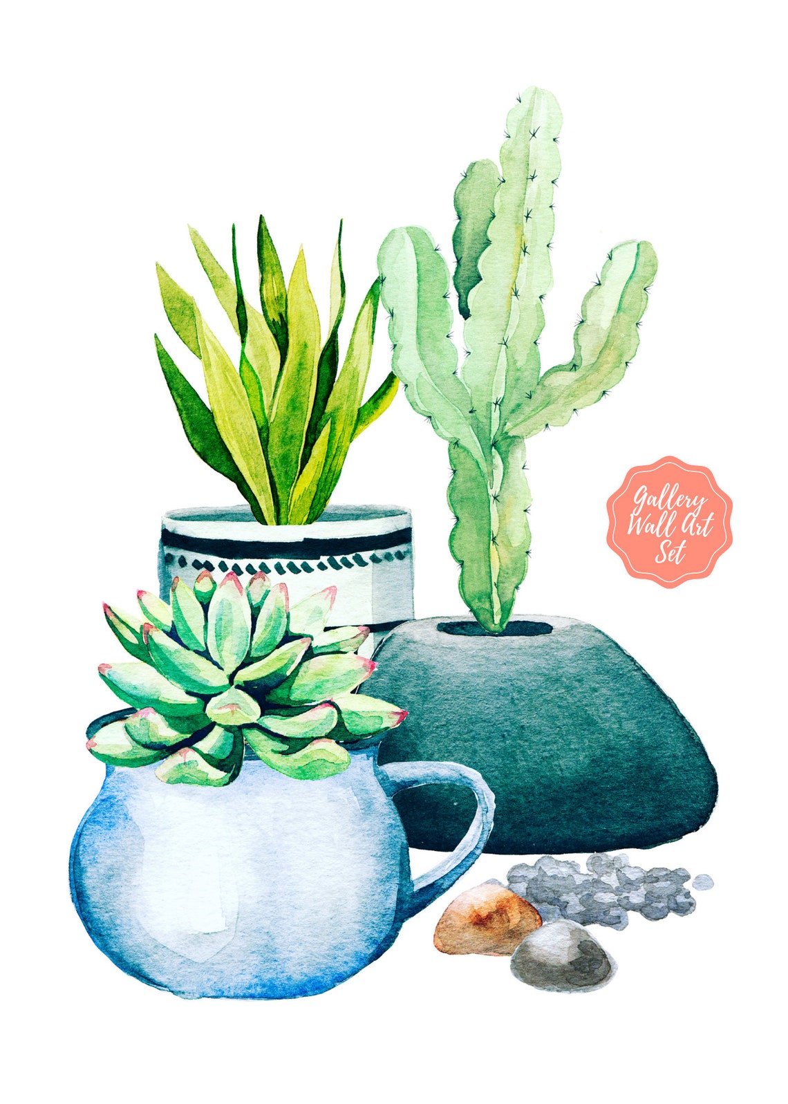 Succulent Wall Art Set, Cacti Printable Art, Succulent Print Set, Botanical Prints, Bathroom