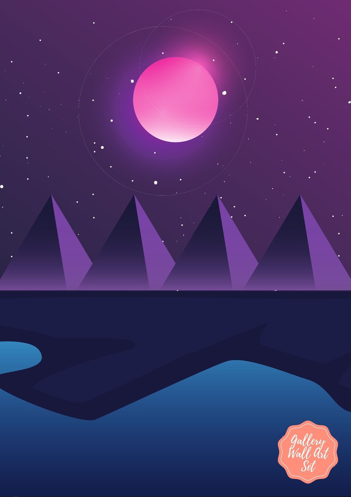 Neon Moon Art Retro Space Prints Neon Wall Decor Full Moon Etsy