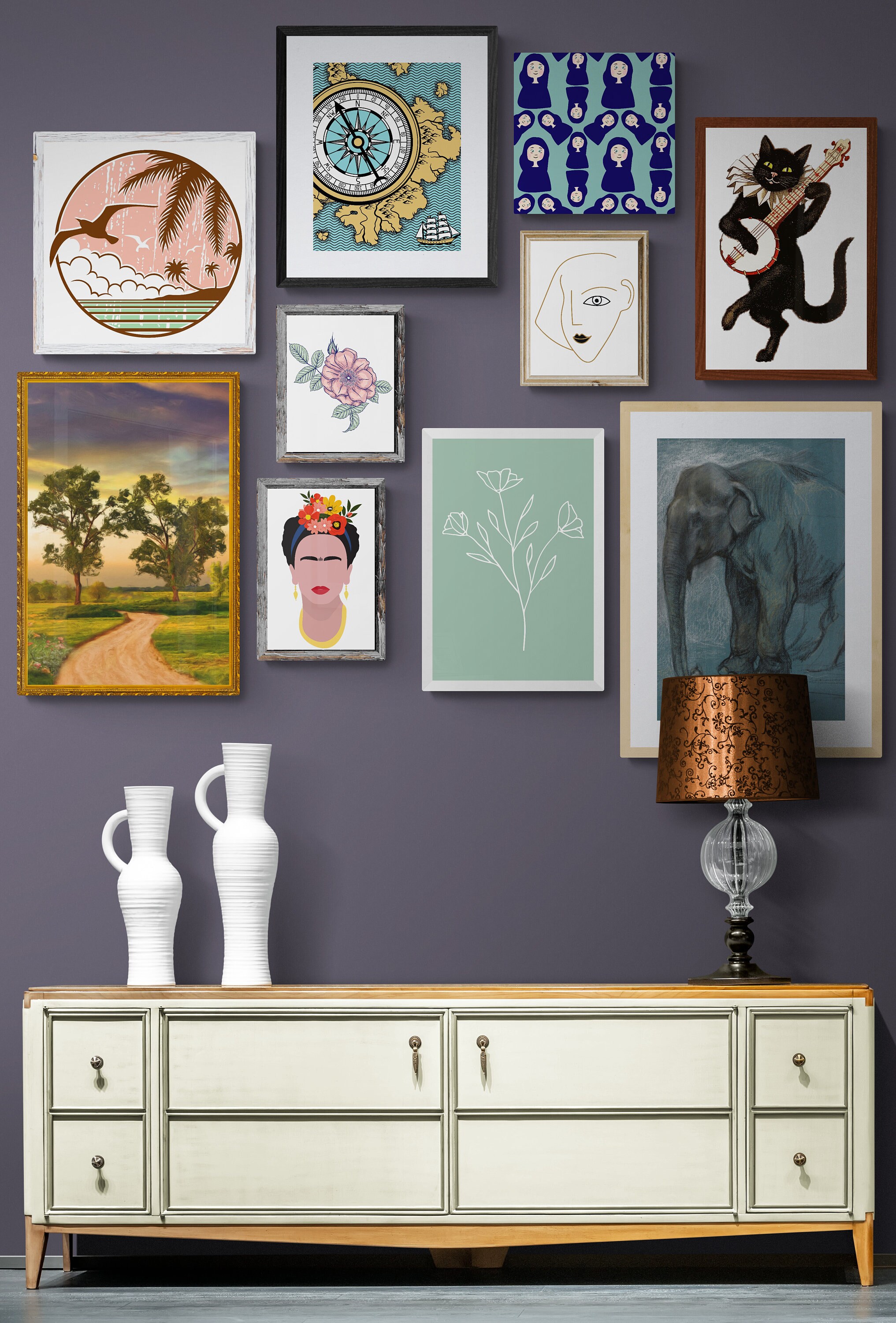 Modern Eclectic Prints Gallery Wall Set Vintage Eclectic Art Etsy