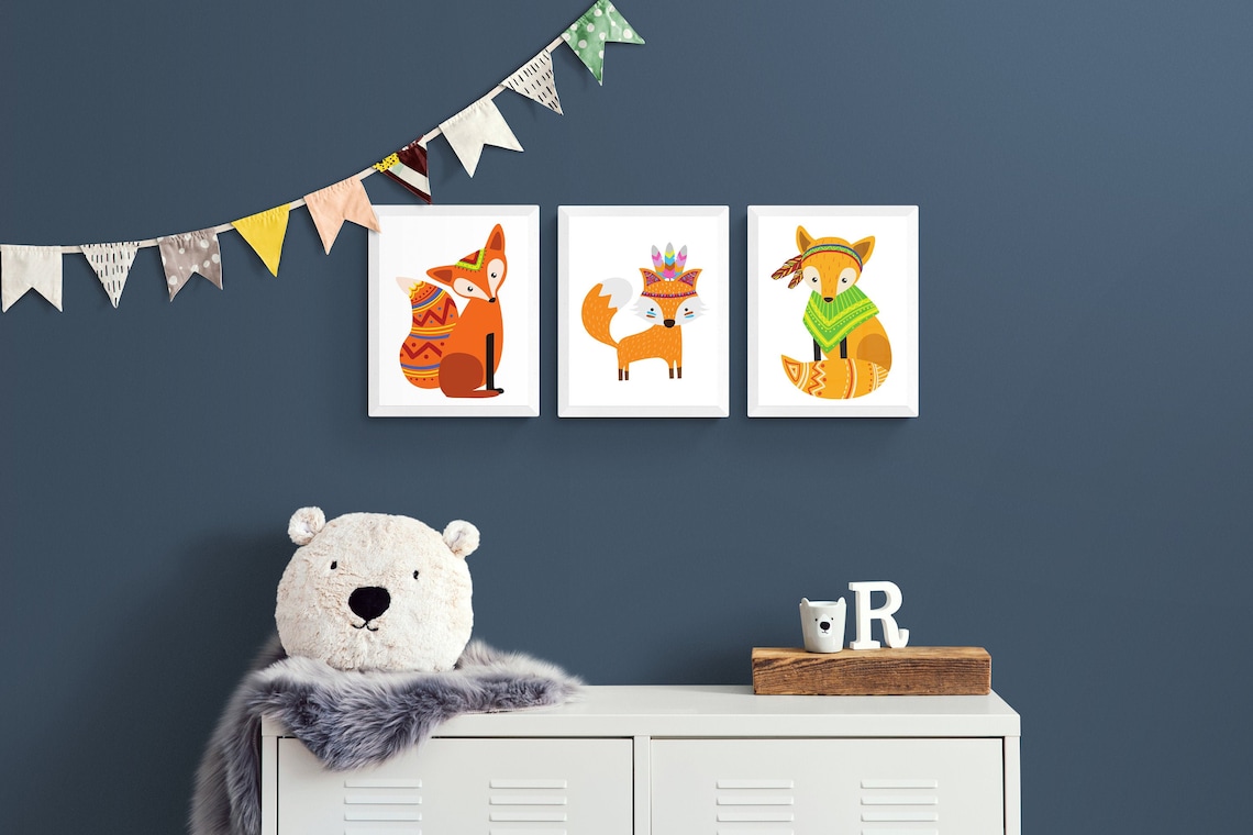 Boho Fox Nursery Decor Baby Fox Nursery Print Woodland Etsy