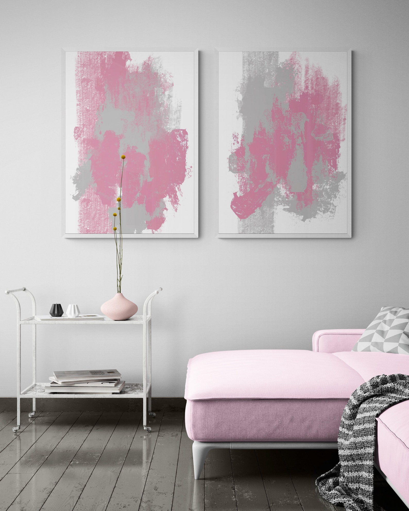 Pink and Silver Abstracts Set of 2 Prints Minimalist Art Etsy UK