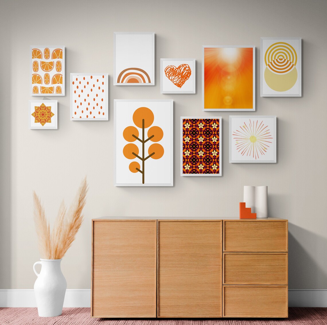 Orange Gallery Wall Orange Wall Art Printable Wall Art Set Etsy