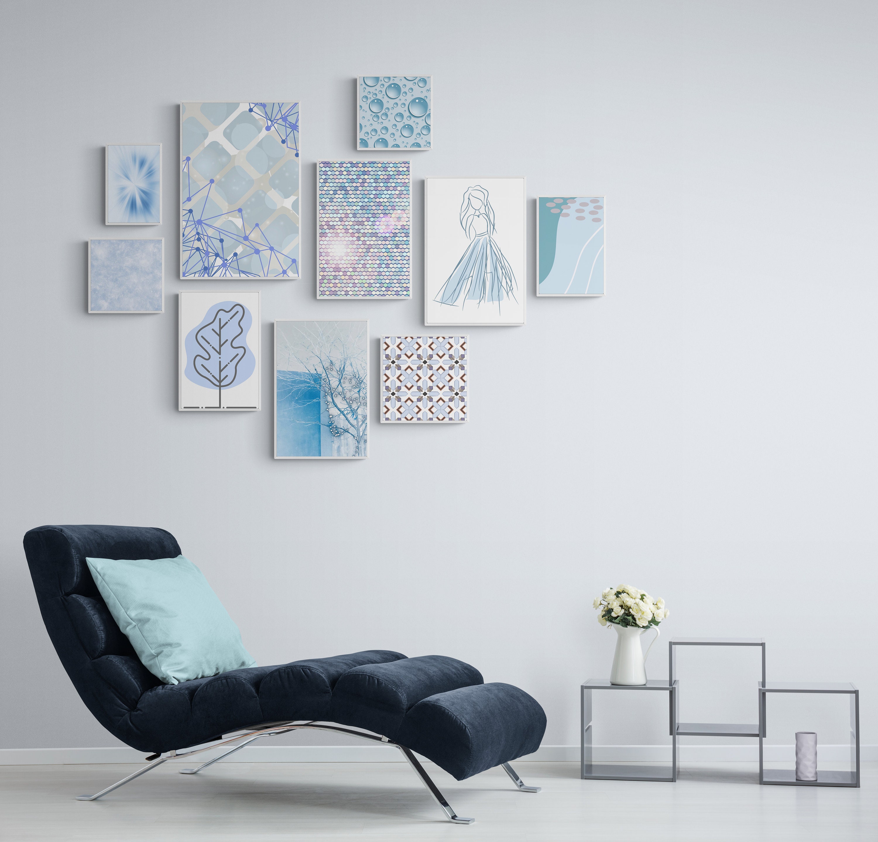 Blue Gallery Wall Set, Light Blue Wall Art, Blue Room Decor, Sky Blue