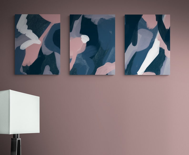 Navy and Blush Abstract Wall Art Pink and Navy Office Wall Etsy