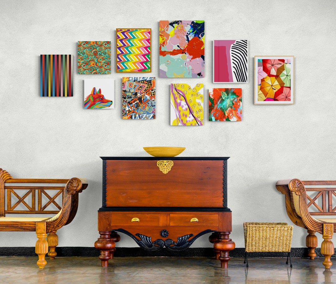 Eclectic Wall Art Gallery Wall Set Colorful Abstract Art Etsy