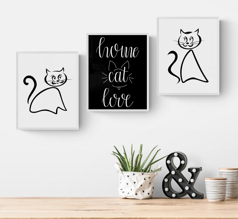 Black and White Cat Wall Art, Feline Wall Art, Cat Lover Gifts, Black