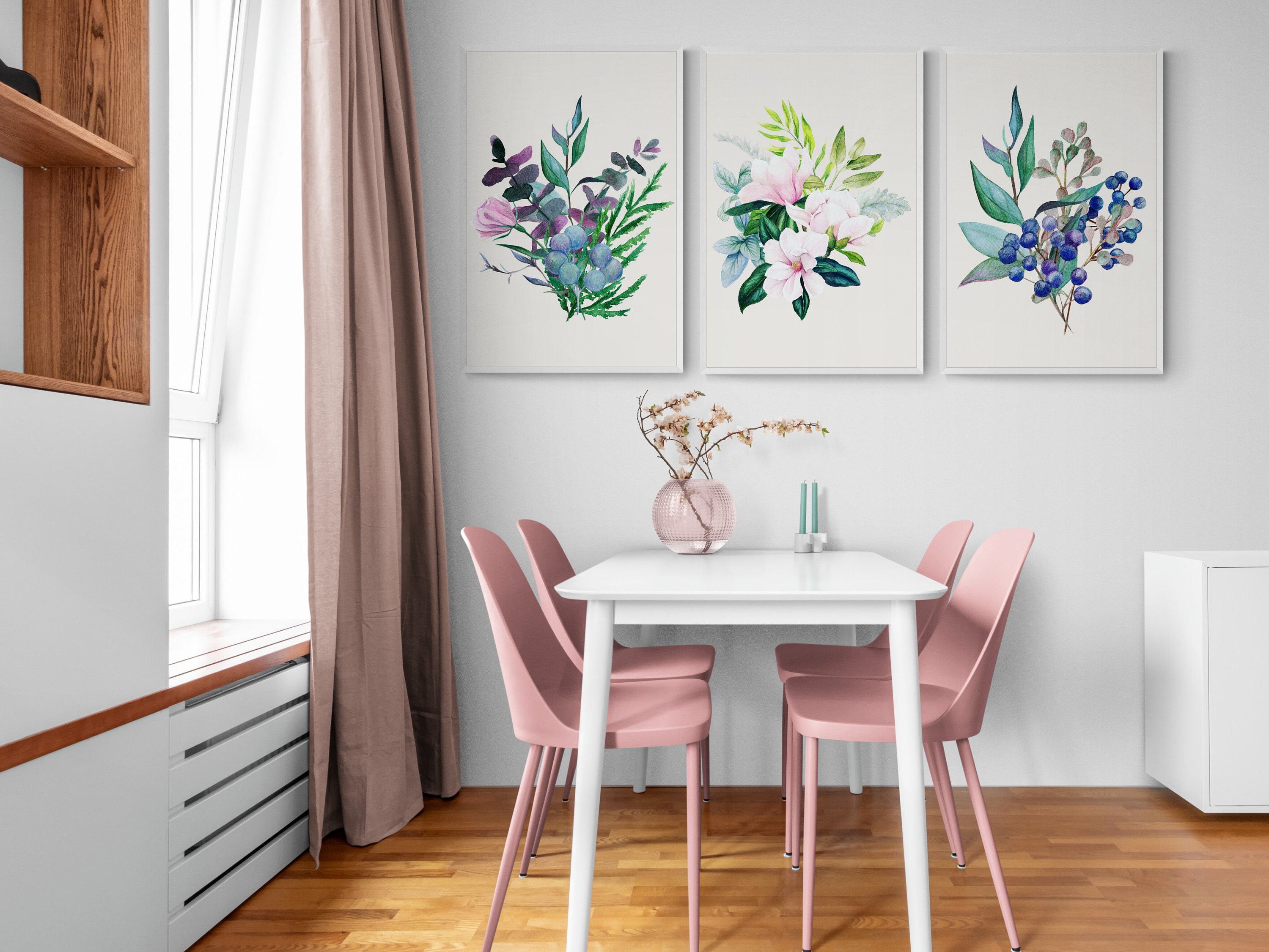 Magnolia Wall Art, Set of 3 Botanical Prints, Magnolia Print Set