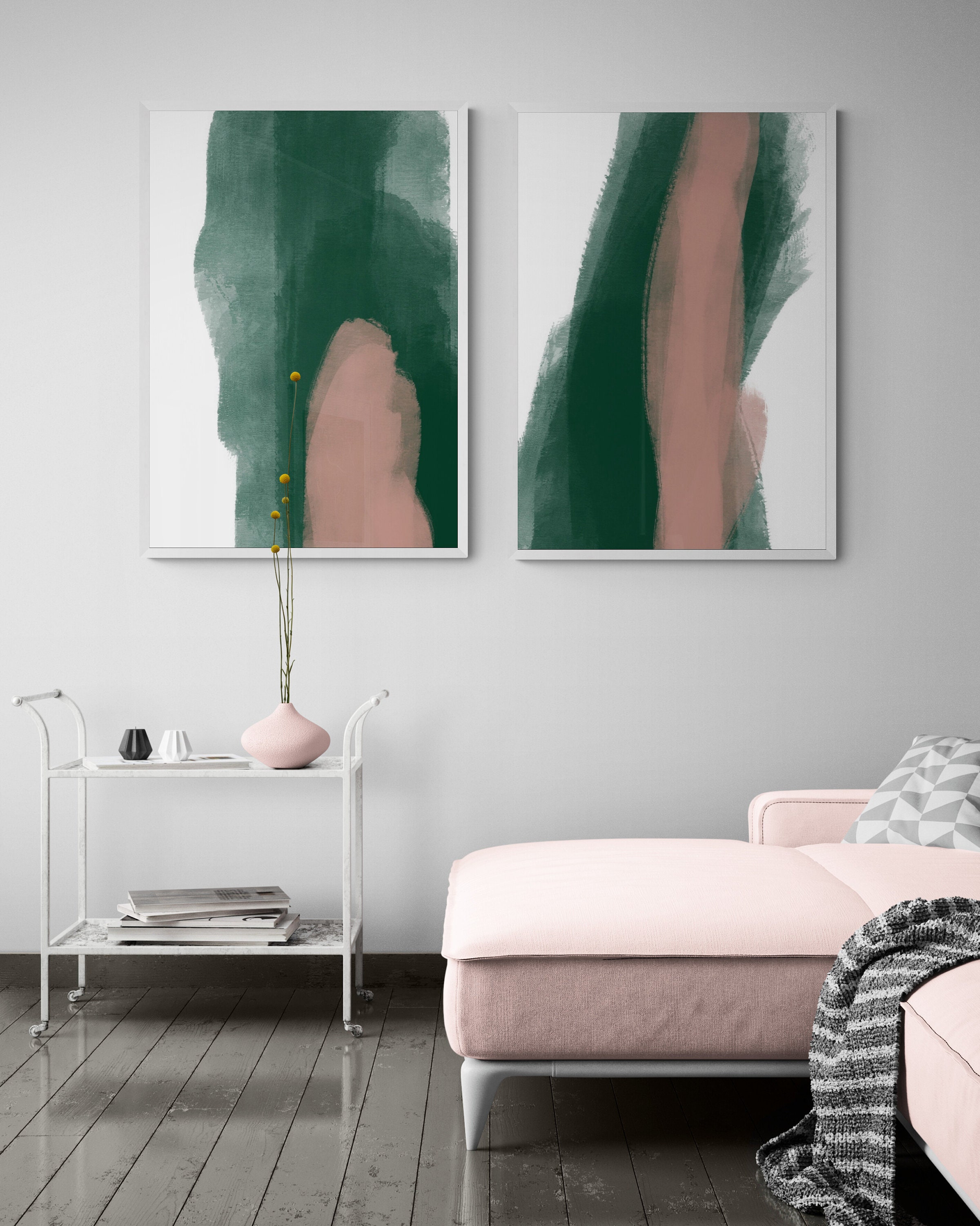 Emerald Green Wall Art Green and Pink Art Emerald and Pink Etsy UK