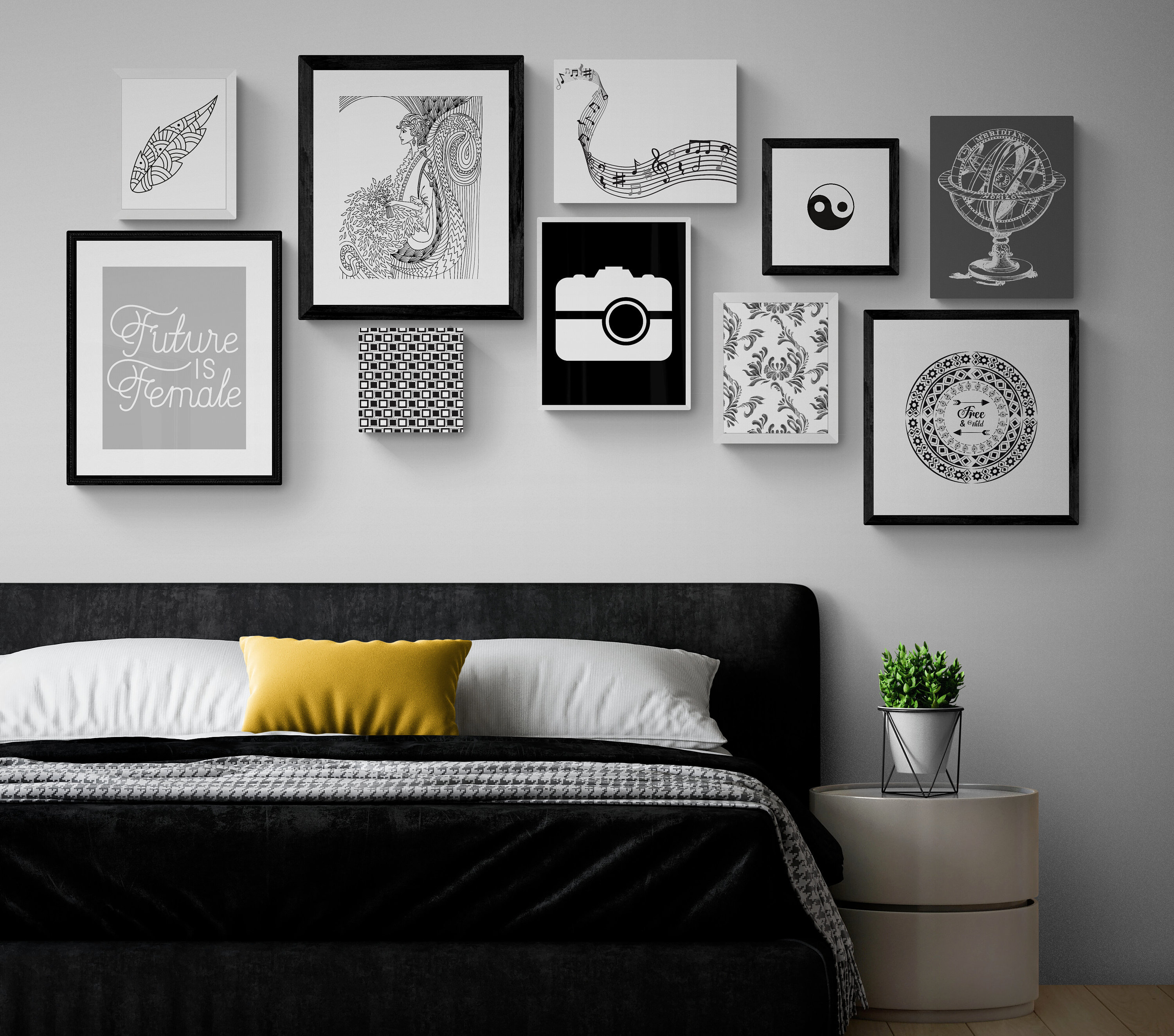 Black and White Minimalist Art Black White Grey Gallery Wall Etsy